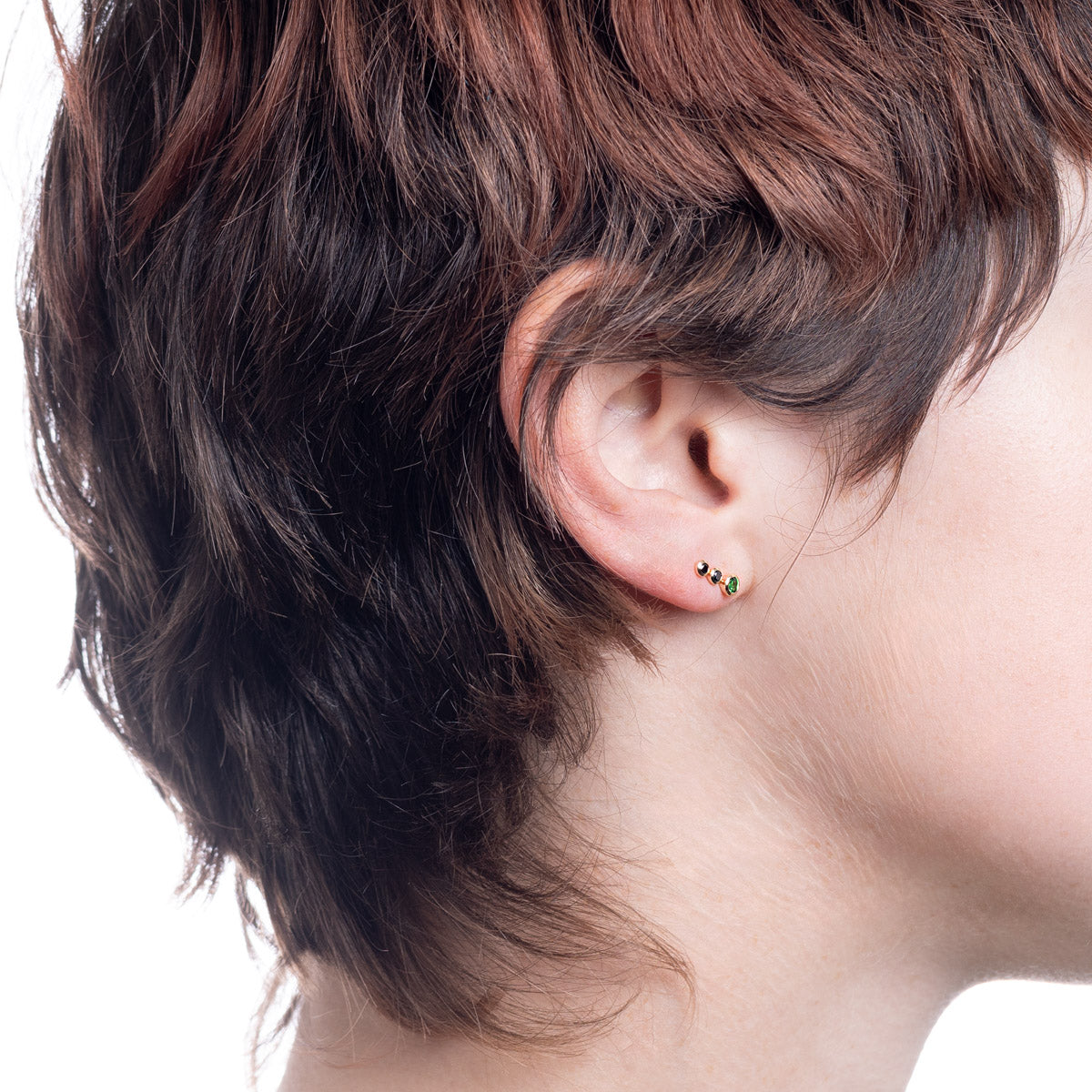 DROSERA Green Garnet and Black Diamond Stud Earring