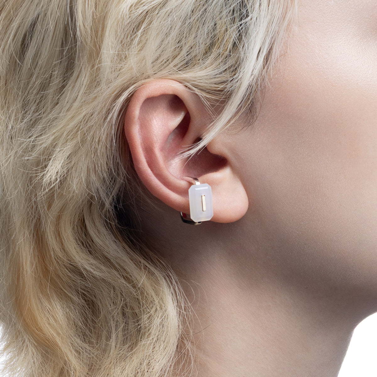 BIRD OF PARADISE Square Ear Cuff, Whire Chalcedony