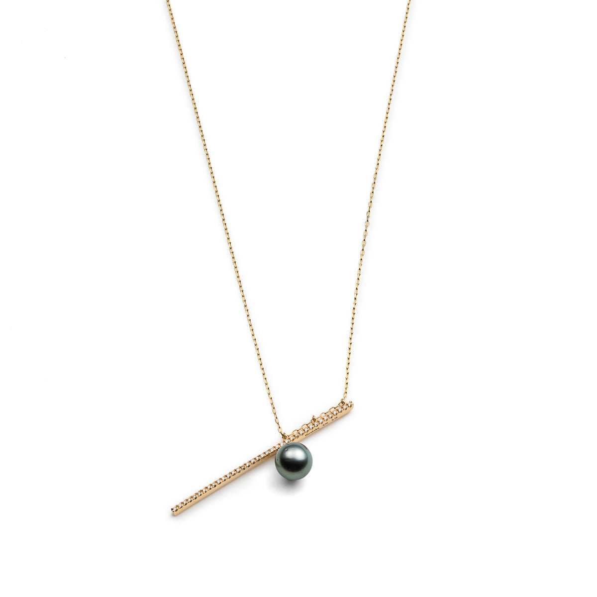 DROSERA Diamond Tahiti Pearl Long Bar Necklace