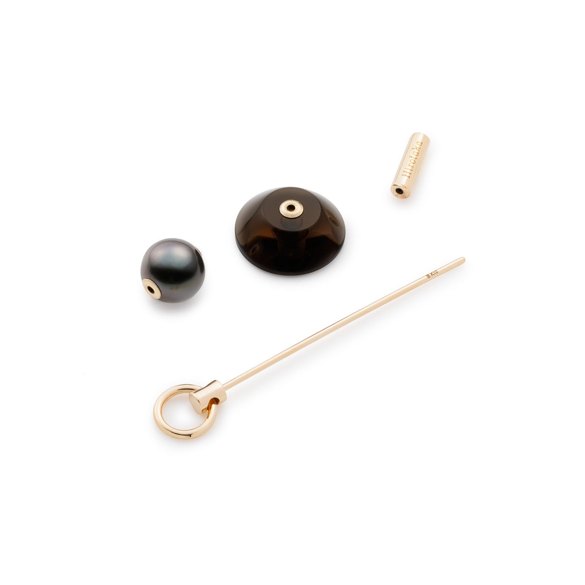 SPEAR Door Knocker Earring Large size, Tahiti Pearl&Smorky Quartz