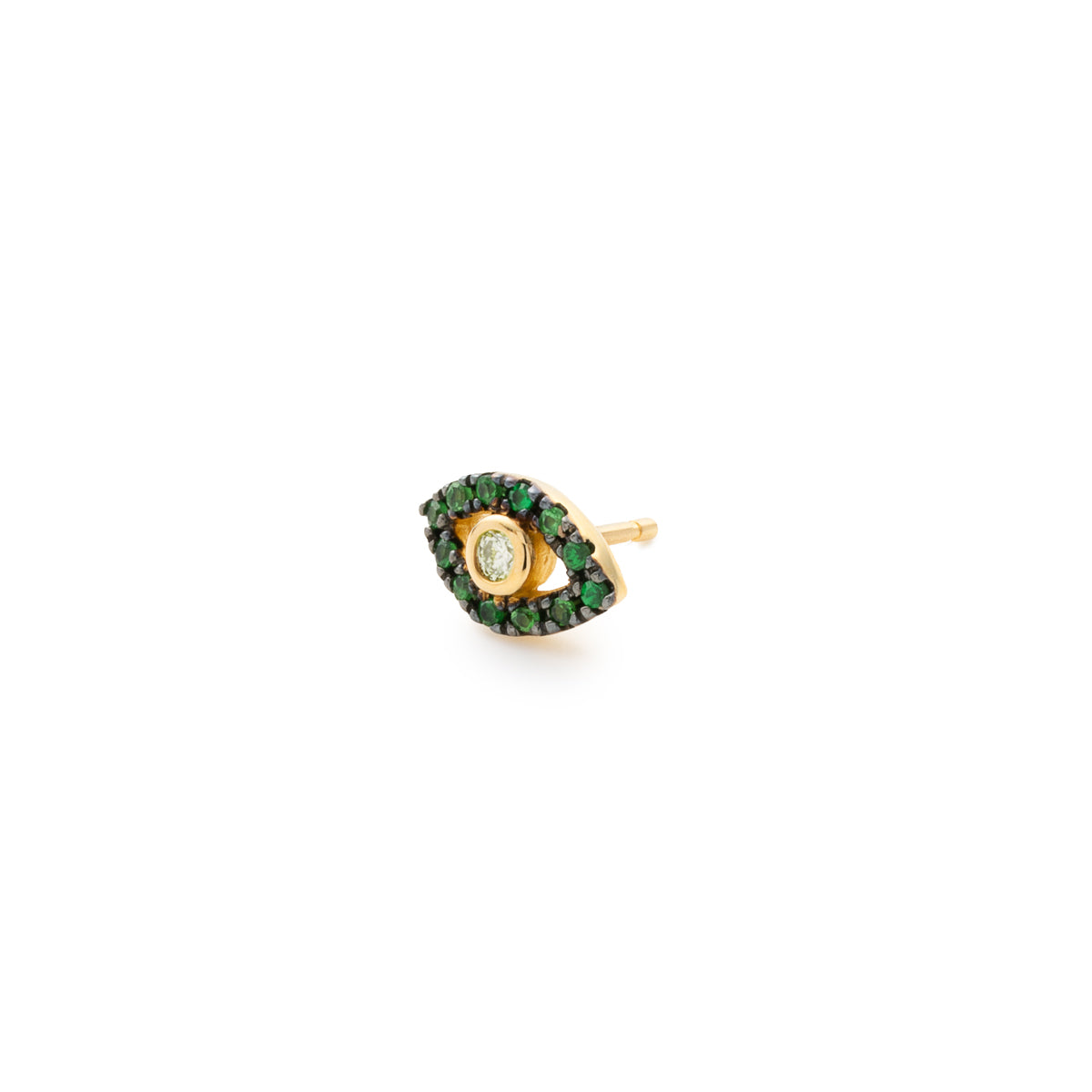 18K EVIL EYE Diamond Green Garnet Earring Black Ruthenium