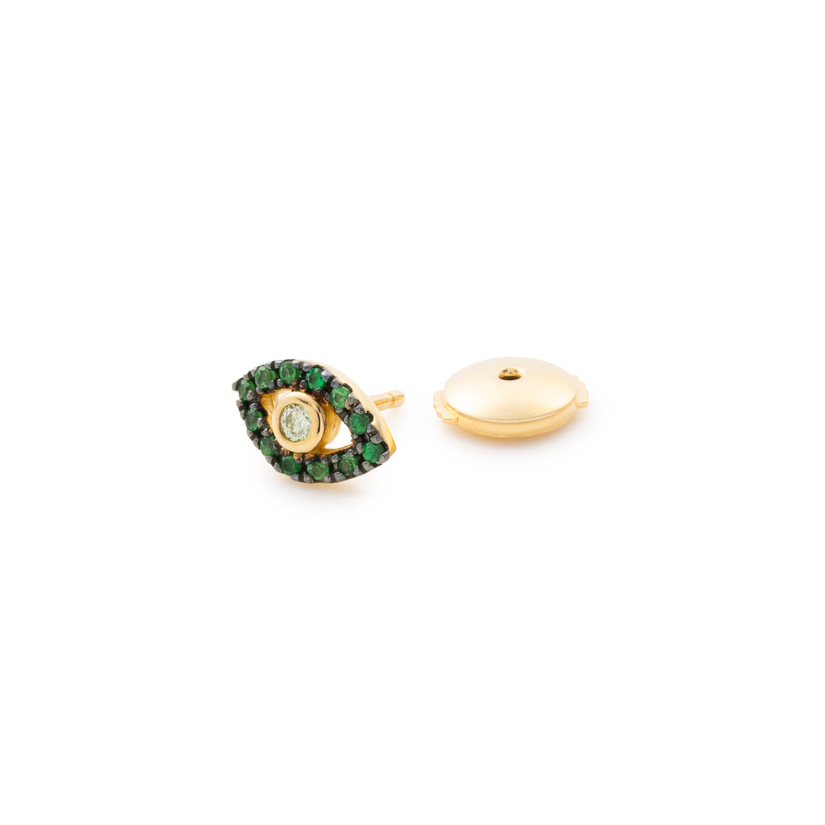 【Made-To-Order】18K EVIL EYE Diamond Green Garnet Earring Black Ruthenium Plated