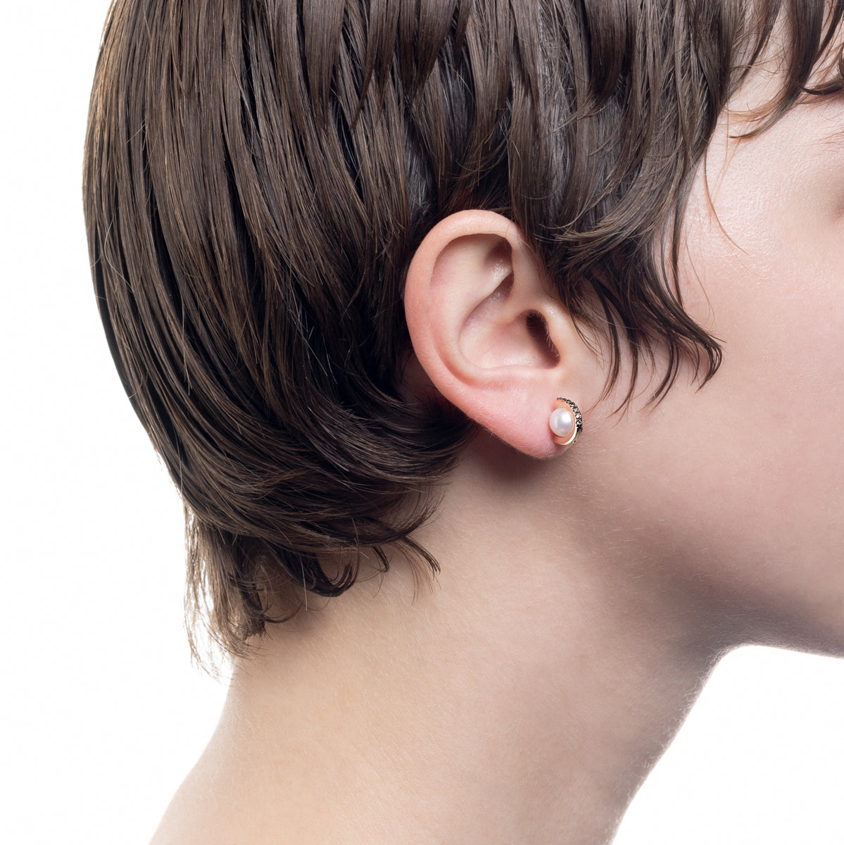 BELUGA Akoya Pearl Diamond Earring Small size Black Ruthenium Plated