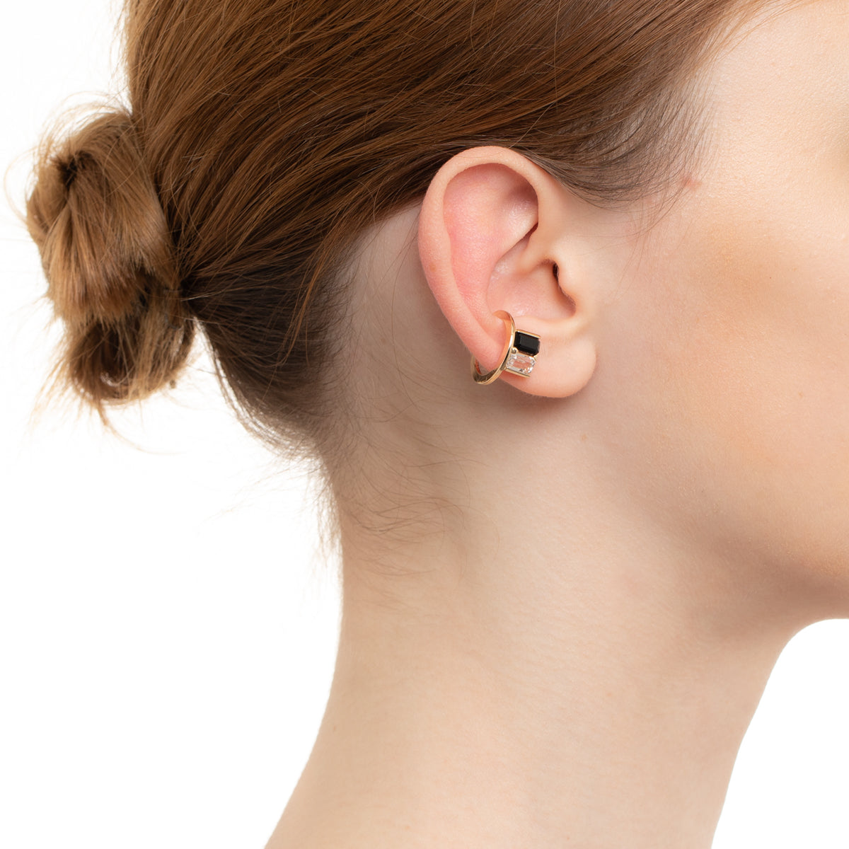 BIRD OF PARADISE Ear Cuff Onyx & White Topaz