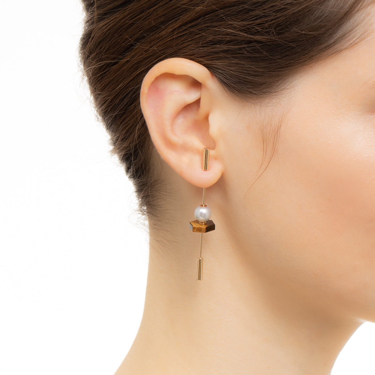 SPEAR Earring, Akoya Pearl & Tiger's Eye