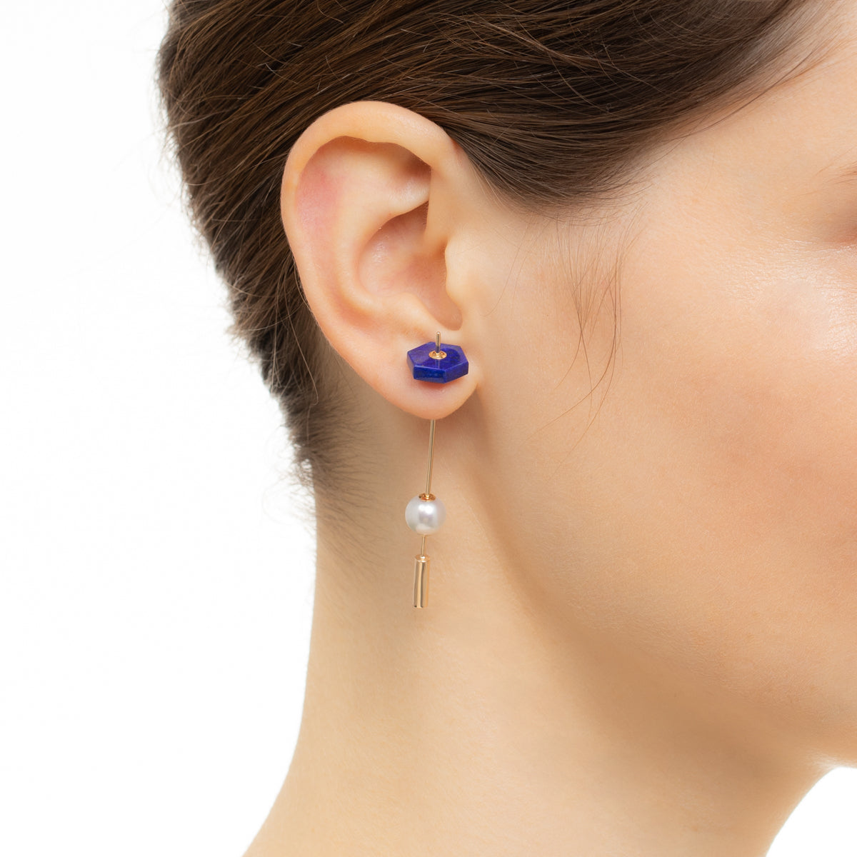 SPEAR Earring, Akoya Pearl & Lapis Lazuli