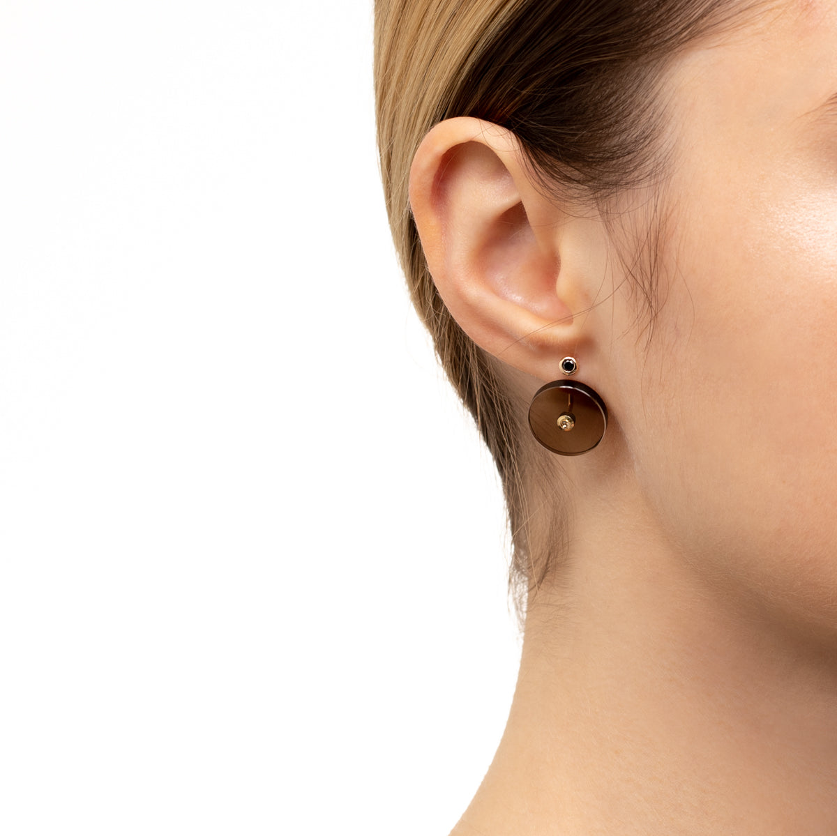 ORBITAL Black Diamond Earring with Smoky Quartz Back