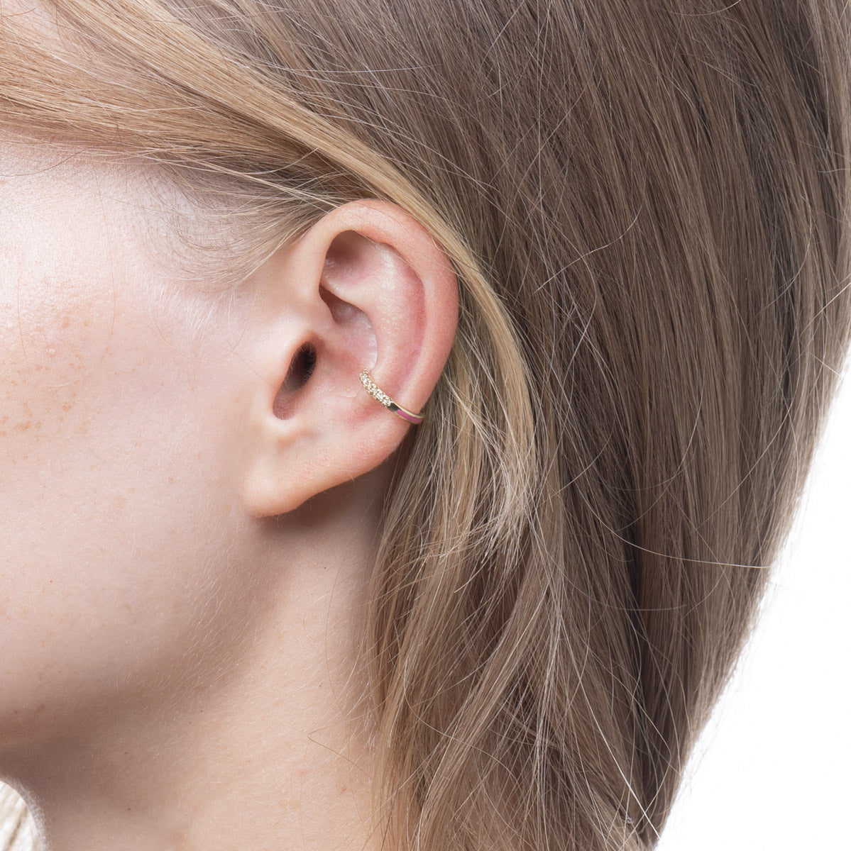 BIRD OF PARADISE Diamond Ear Cuff in Neon Rose