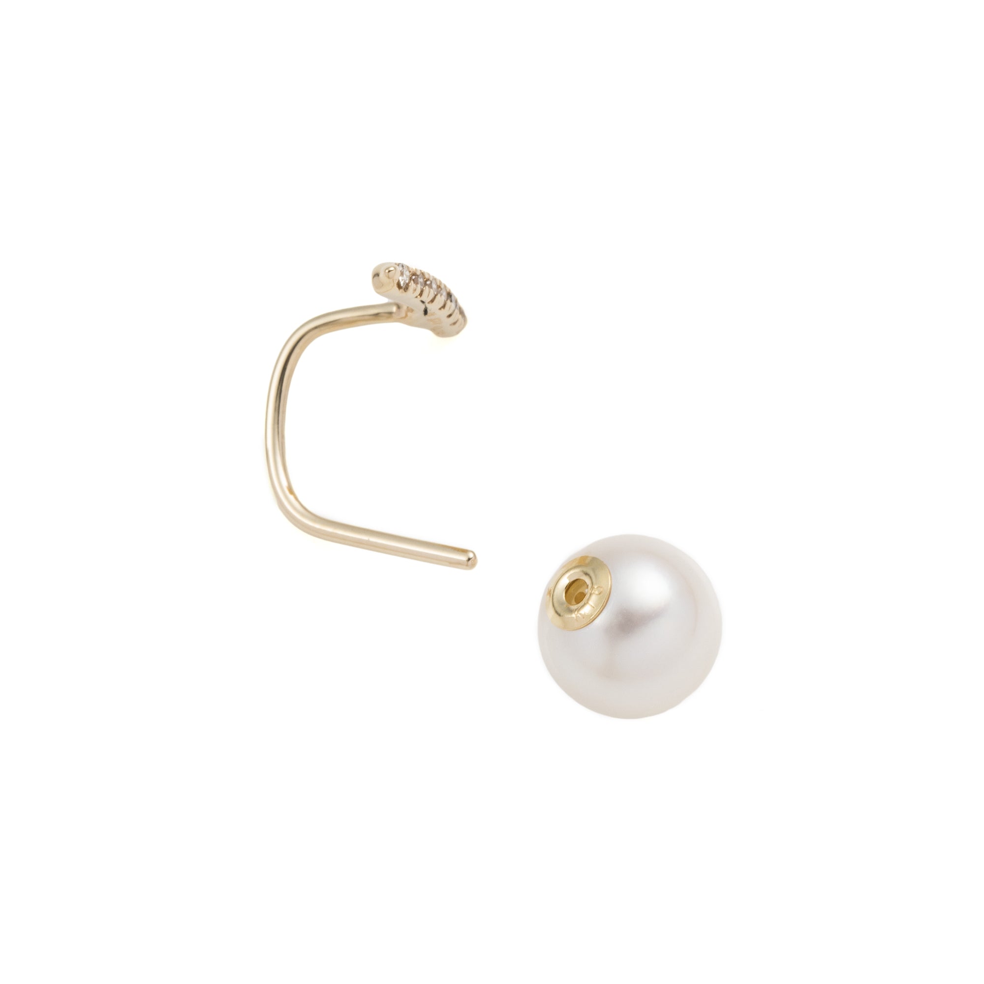 Diamond Short Bar Earring with Akoya Pearl Backing