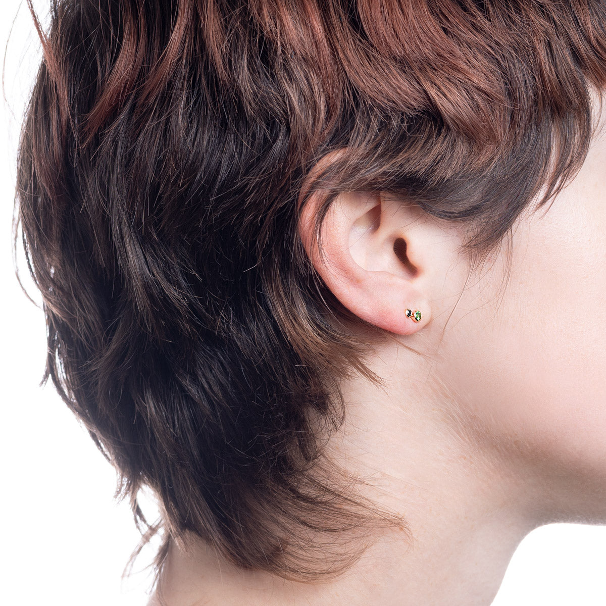 DROSERA  Green Garnet and Black Diamond Stud Earring