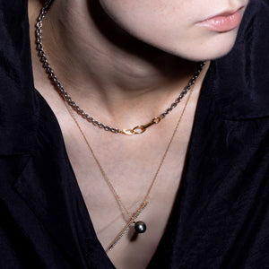 DROSERA  Diamond Tahiti Pearl Long Bar Necklace (Black Ruthenium Plated)