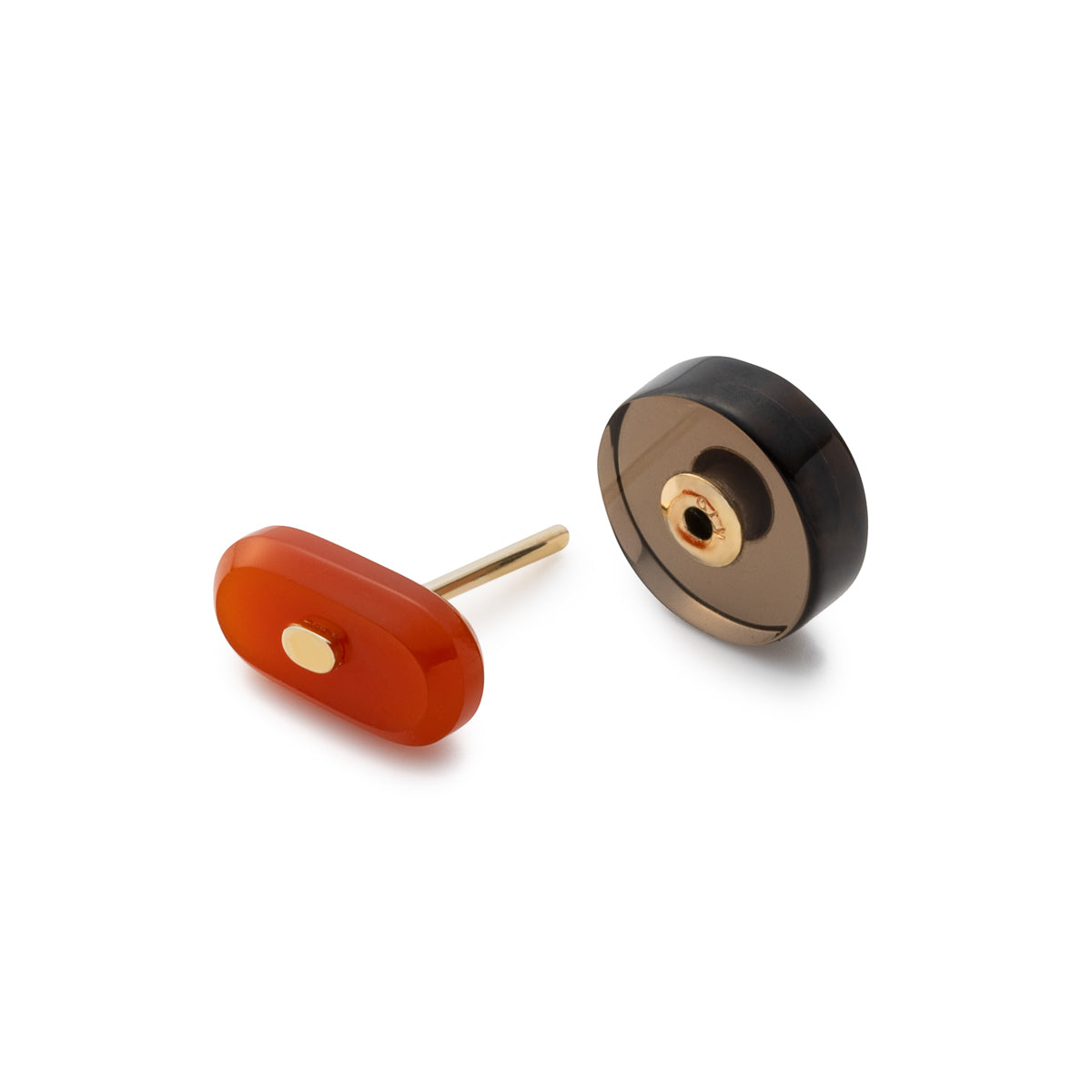BIRD OF PARADISE Oblong Bird's Eye  Earring, Carnelian Smorky Quartz