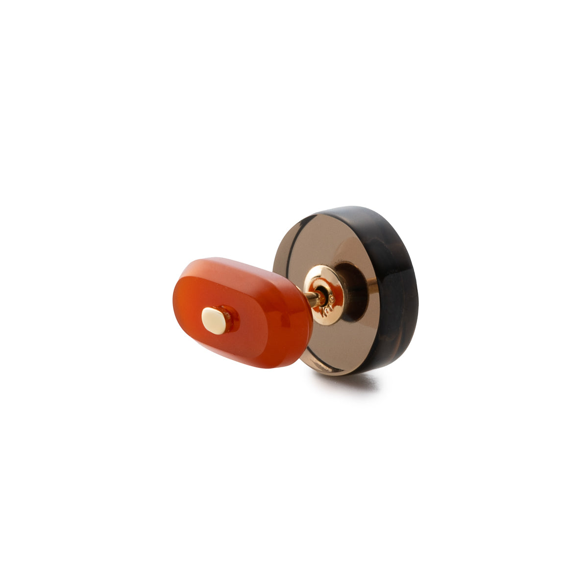 BIRD OF PARADISE Oblong Bird's Eye  Earring, Carnelian Smorky Quartz