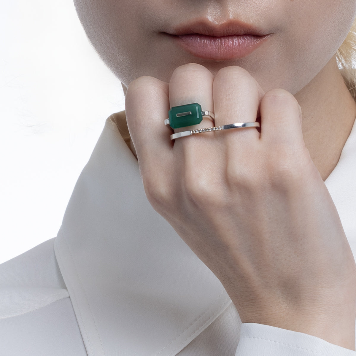 BIRD OF PARADISE Square Ring, Green Agate
