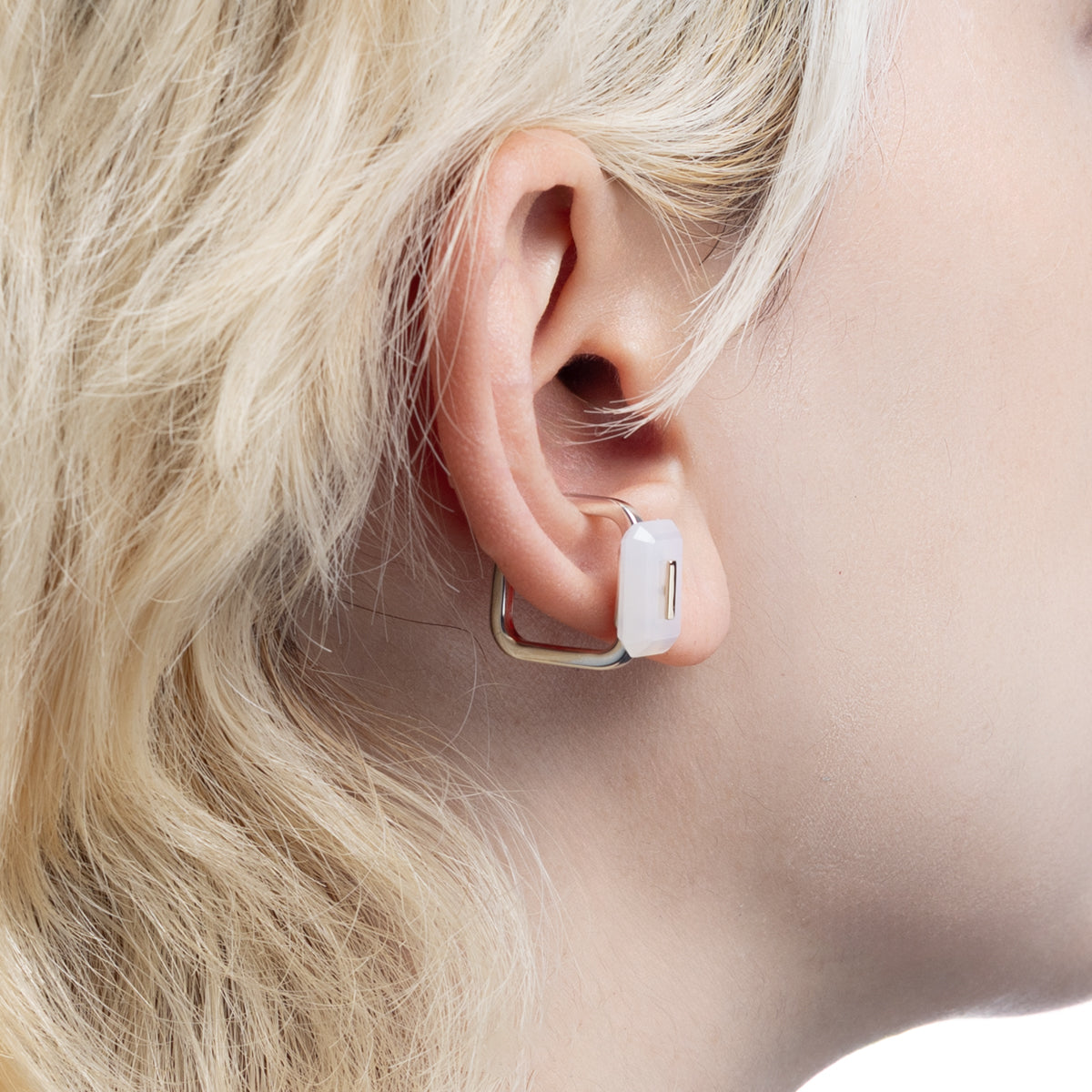 BIRD OF PARADISE Square Ear Cuff, Whire Chalcedony