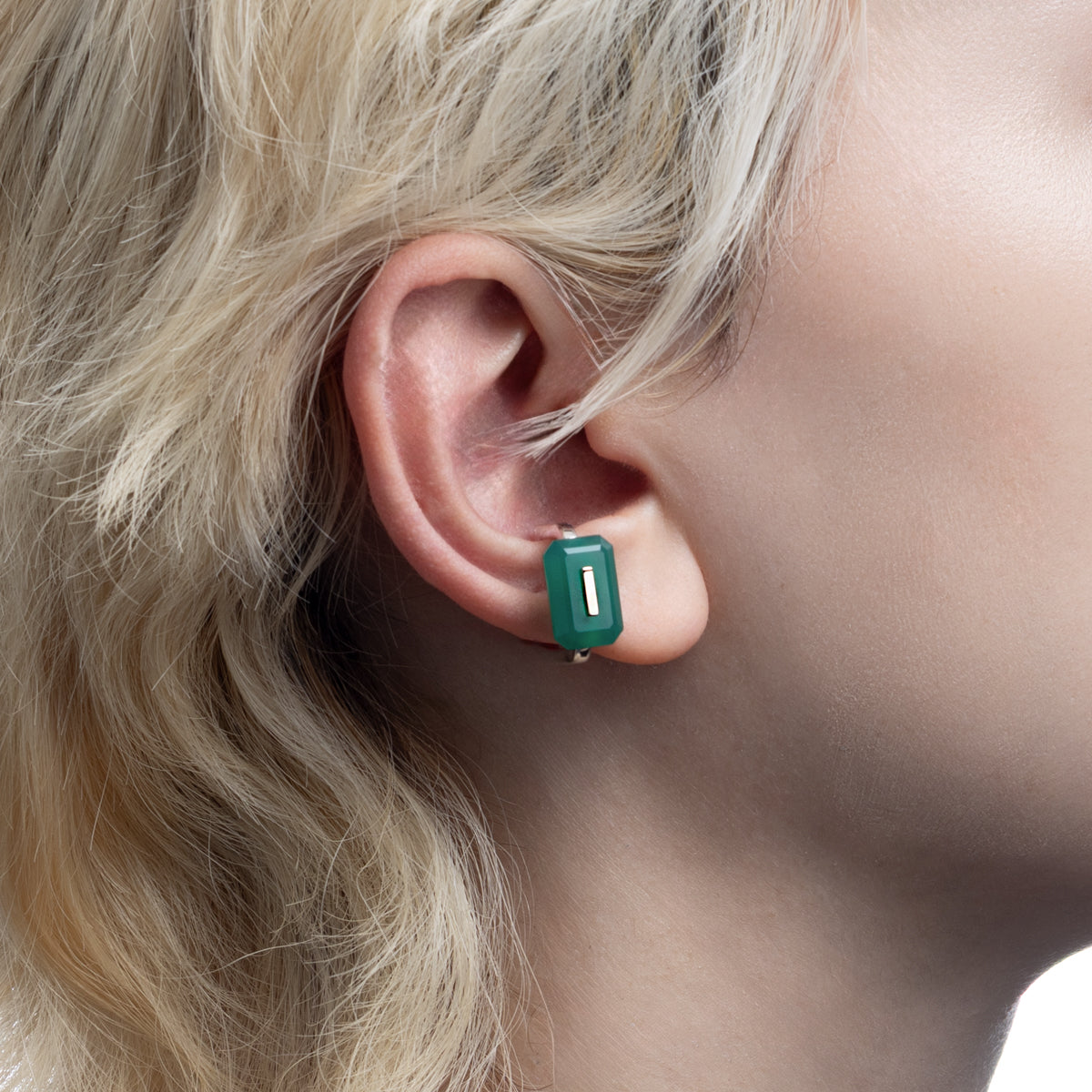 BIRD OF PARADISE Square Ear Cuff, Green Agate