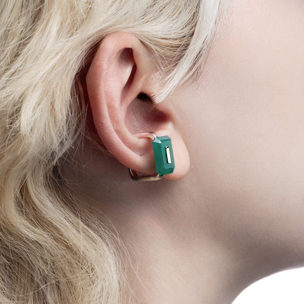 BIRD OF PARADISE Square Ear Cuff, Green Agate