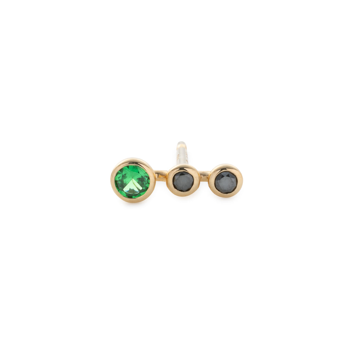 DROSERA  Green Garnet and Black Diamond Stud Earring