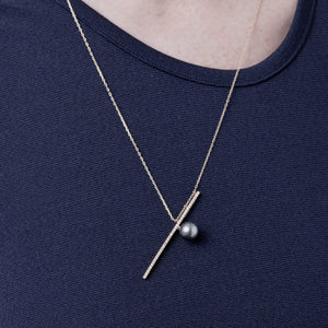 DROSERA  Diamond Tahiti Pearl Long Bar Necklace