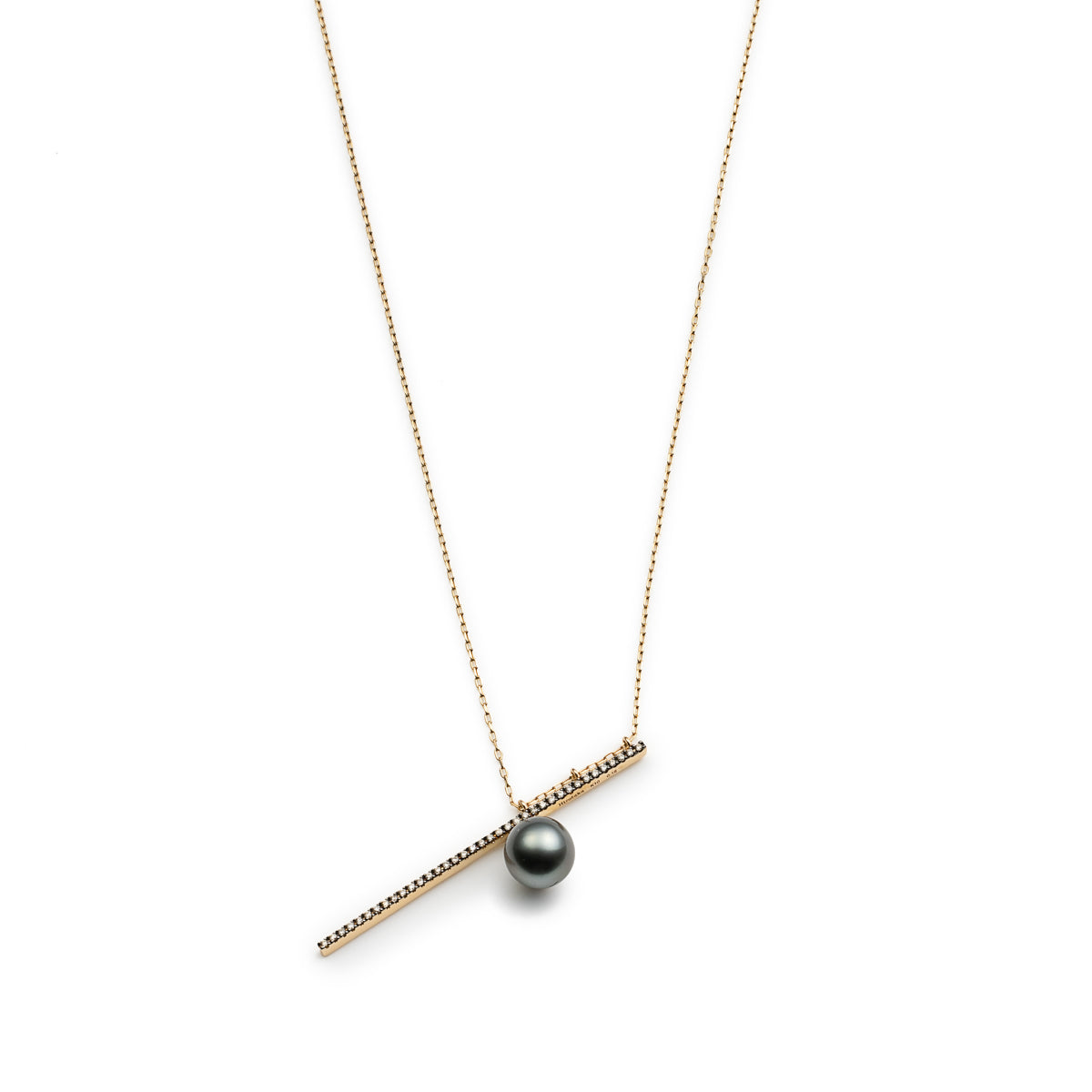 DROSERA  Diamond Tahiti Pearl Long Bar Necklace (Black Ruthenium Plated)