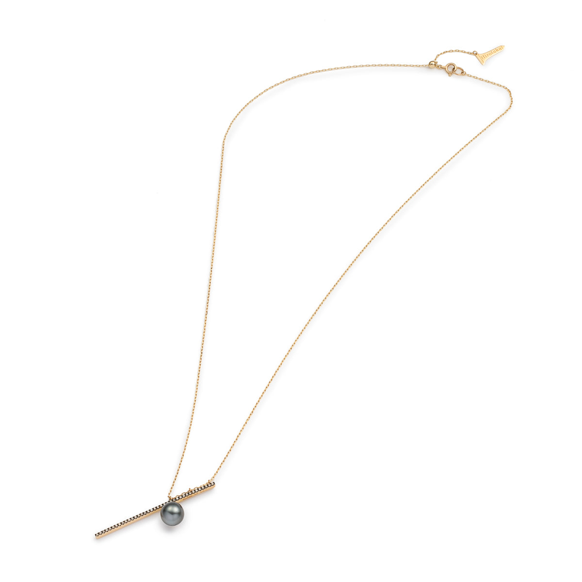 DROSERA  Diamond Tahiti Pearl Long Bar Necklace (Black Ruthenium Plated)