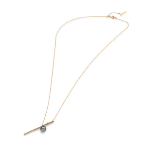DROSERA  Diamond Tahiti Pearl Long Bar Necklace (Black Ruthenium Plated)