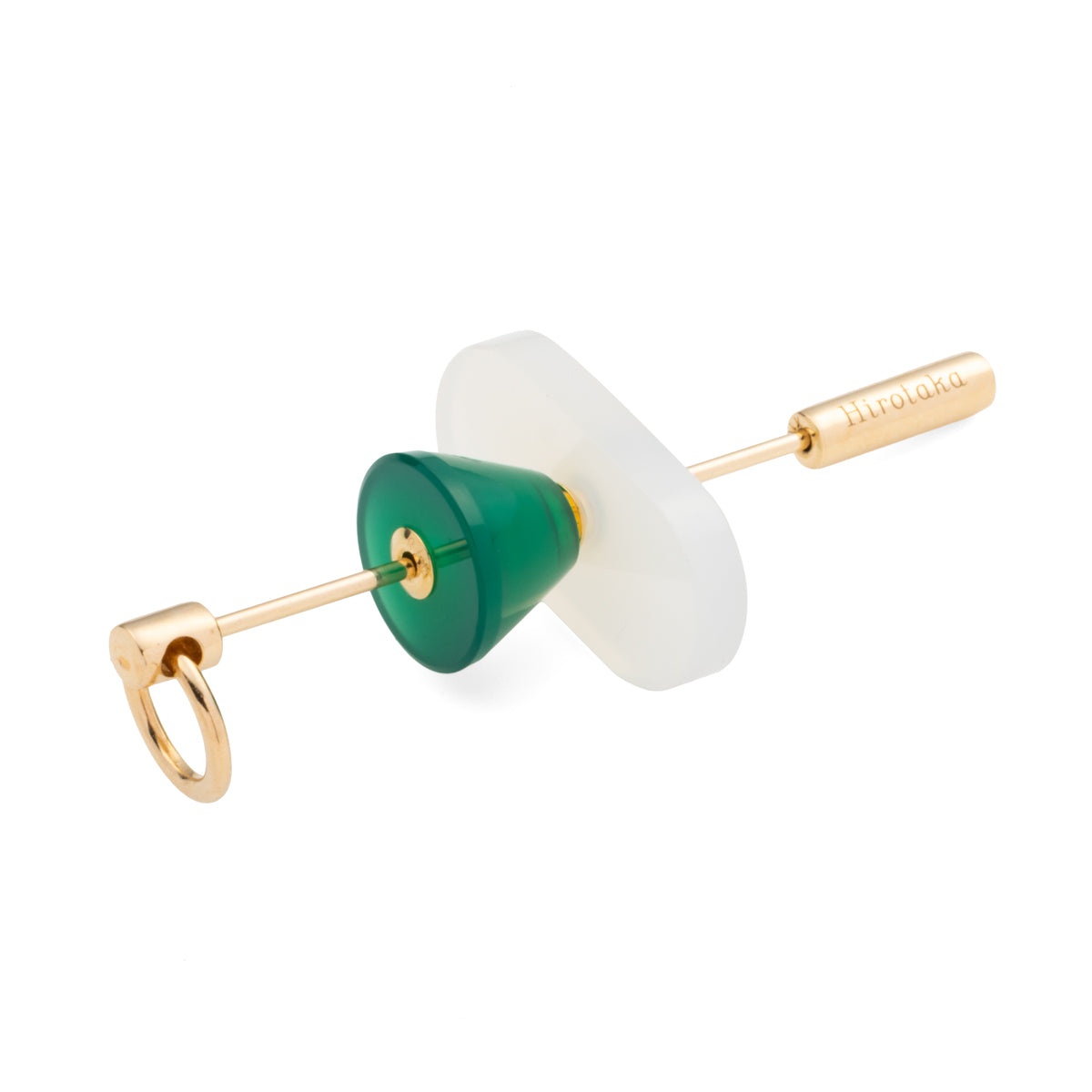 SPEAR Door Knocker Earring  Large size, White Chalcedony & Green Agate