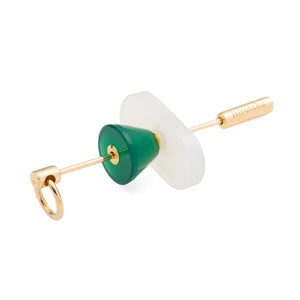 SPEAR Door Knocker Earring  Large size, White Chalcedony & Green Agate
