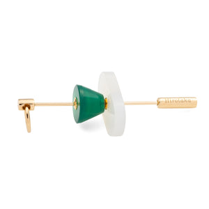 SPEAR Door Knocker Earring  Large size, White Chalcedony & Green Agate
