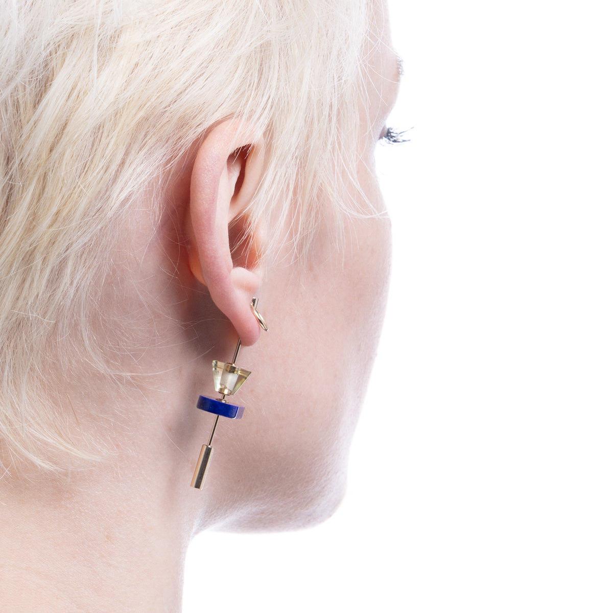 SPEAR Door Knocker Earring  Large size, Lapis lazuli & Lemon Quartz