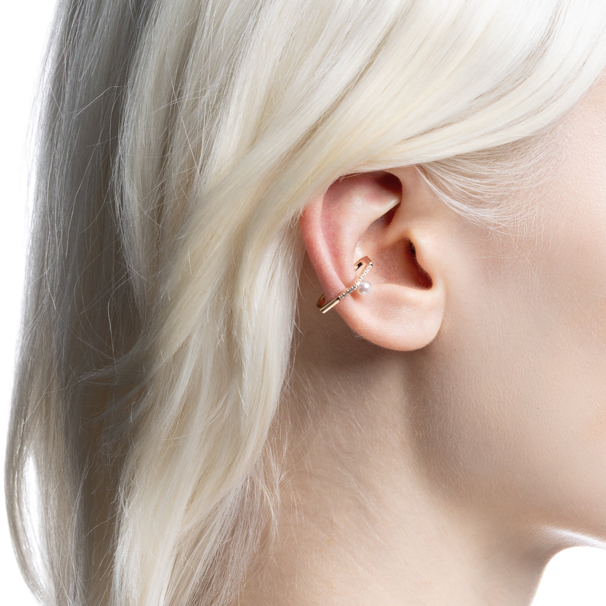 MANHATTAN Polygon Diamond Akoya Pearl Ear Cuff