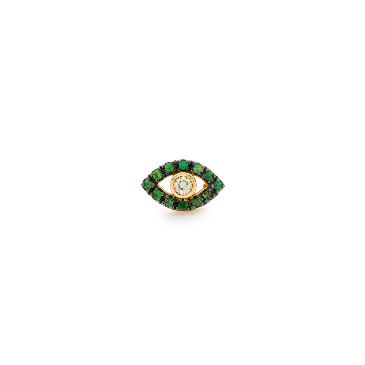 18K EVIL EYE Diamond Green Garnet Earring Black Ruthenium