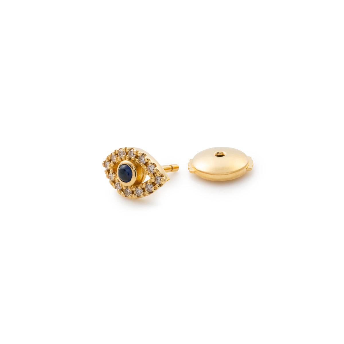 18K EVIL EYE Blue Sapphire Cabochon Diamond Earring