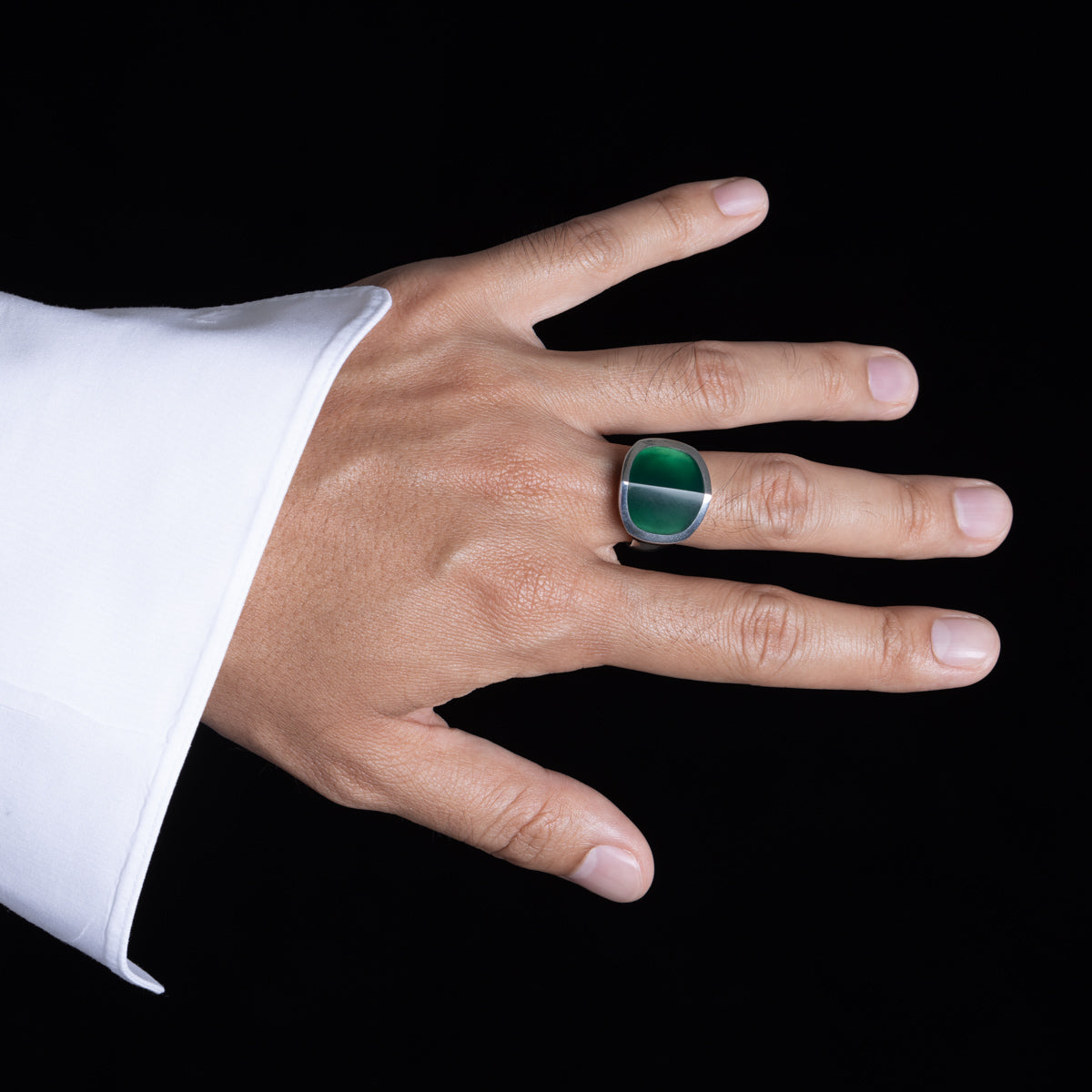 EQUINOX-Pyramid Green Agate Ring Large size
