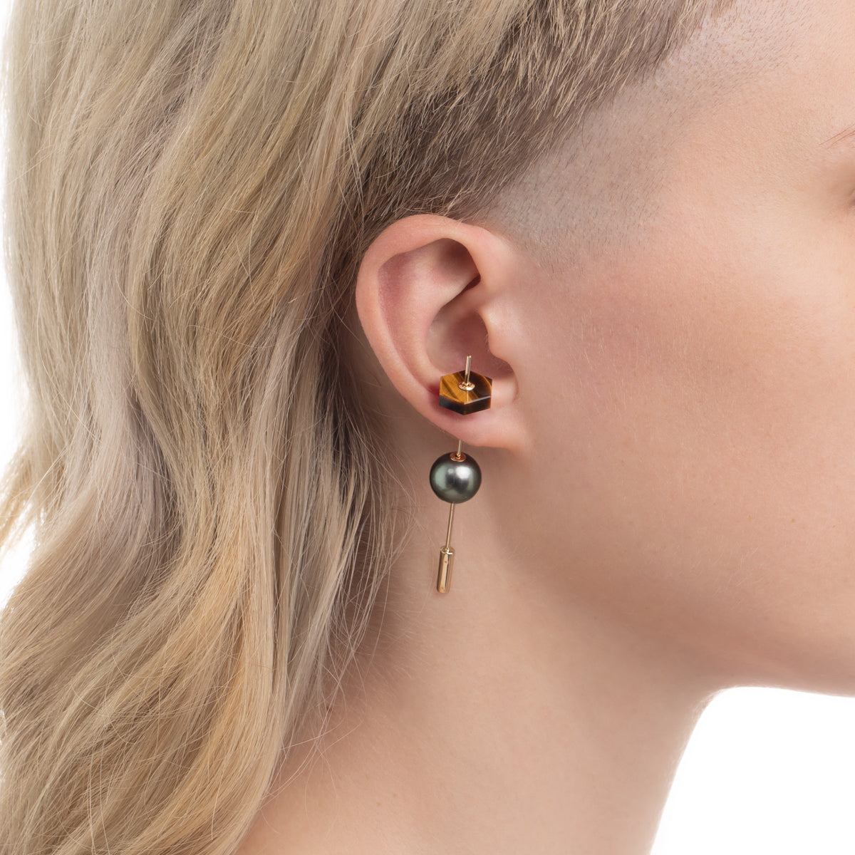 SPEAR Earring, Akoya Pearl & Tiger's Eye