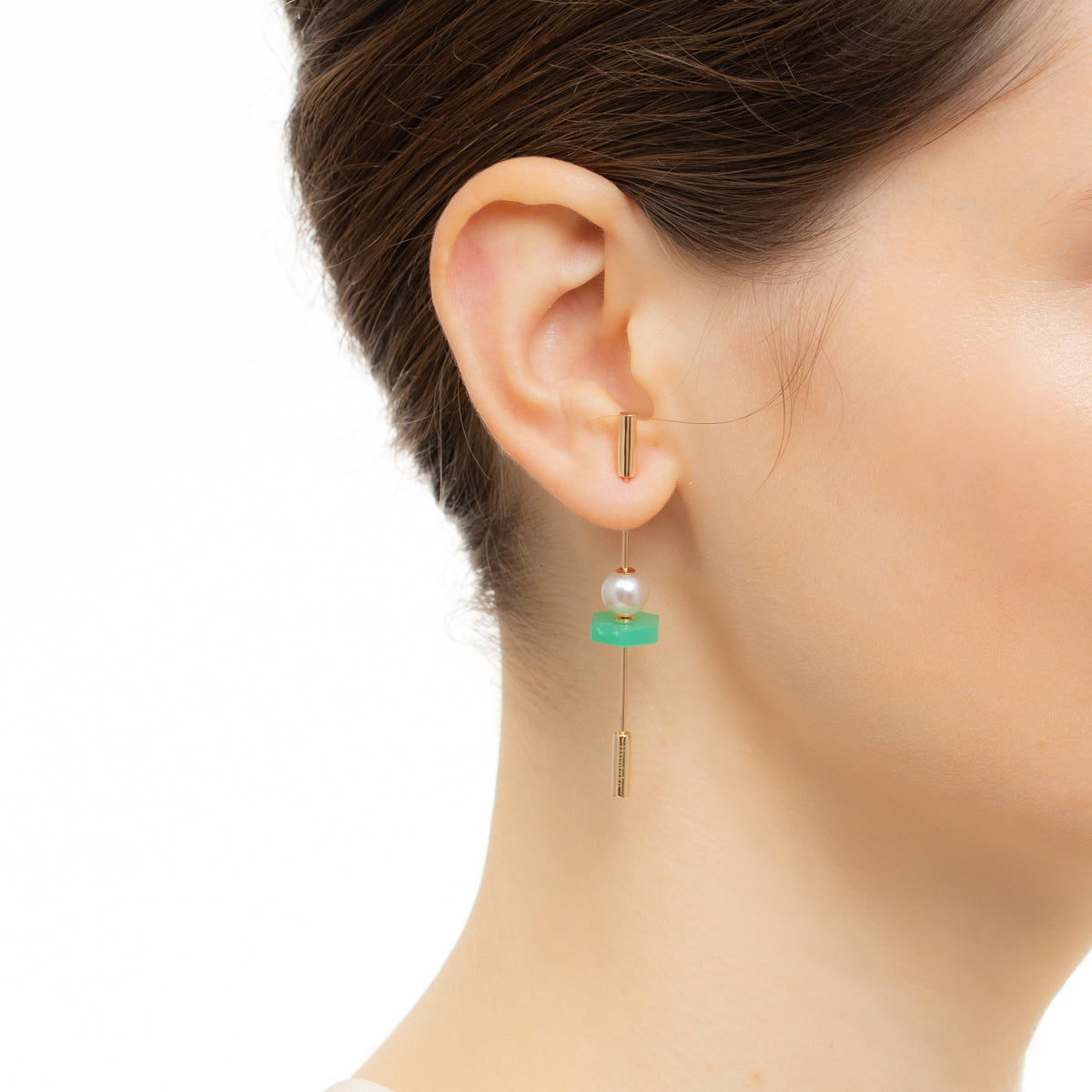 SPEAR Earring, Akoya Pearl & Chrysoprase