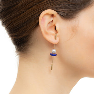 SPEAR Earring, Akoya Pearl & Lapis Lazuli