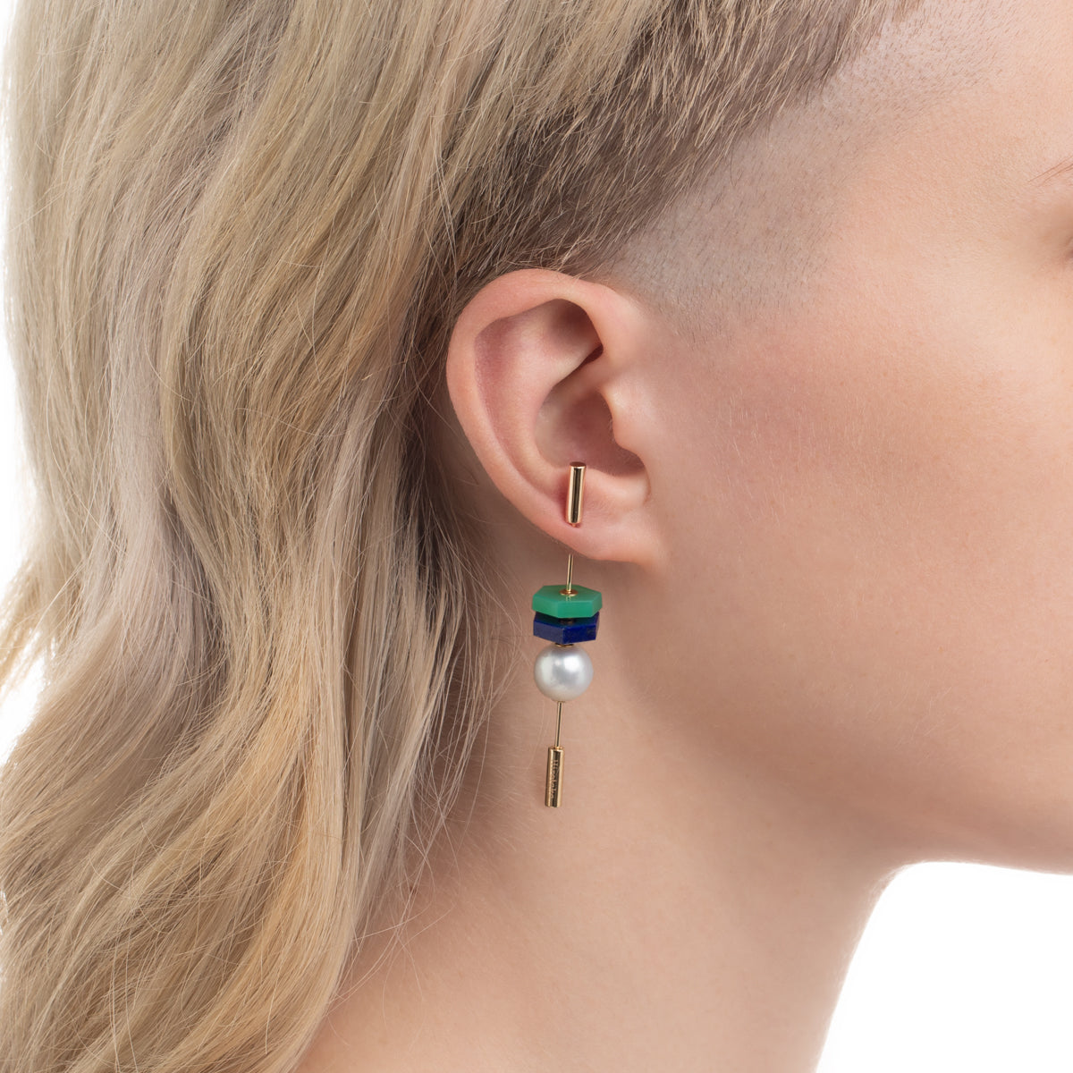 SPEAR Earring, Akoya Pearl & Chrysoprase