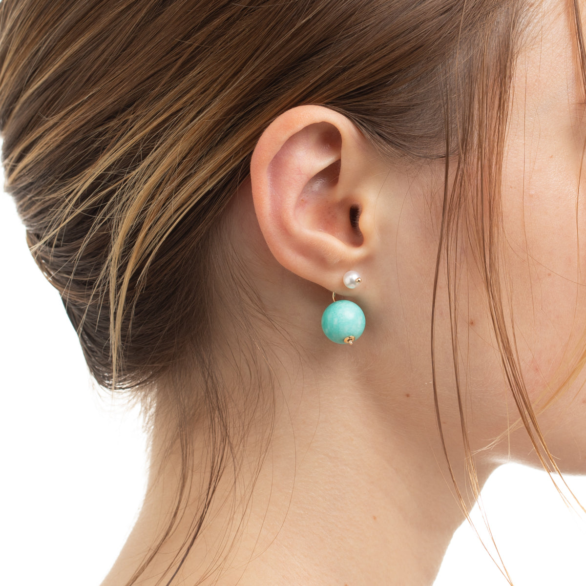 BUMBLE BEE Pearl Earring w/ Amazonite Backing