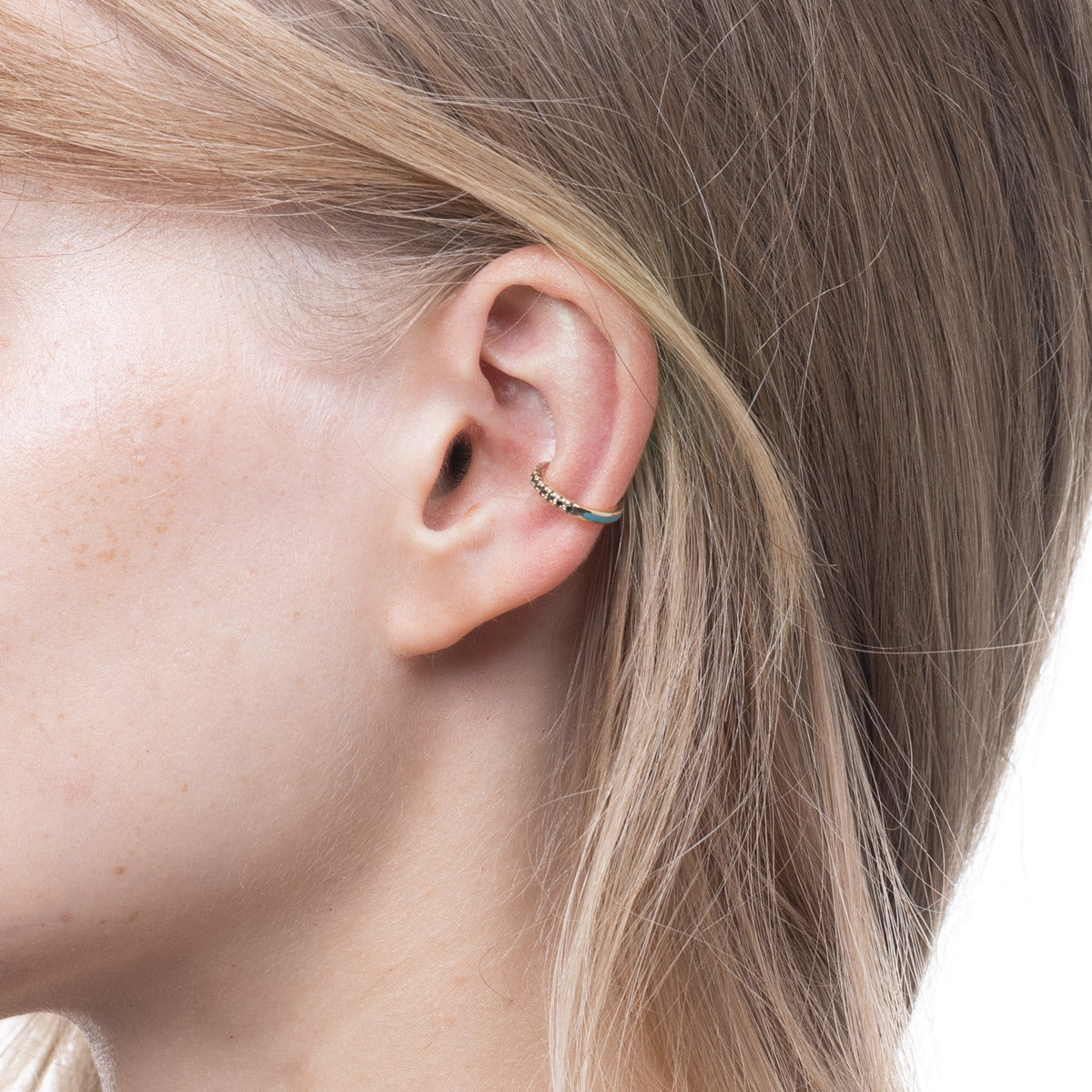 BIRD OF PARADISE Black Diamond Ear Cuff in Izmir Blue