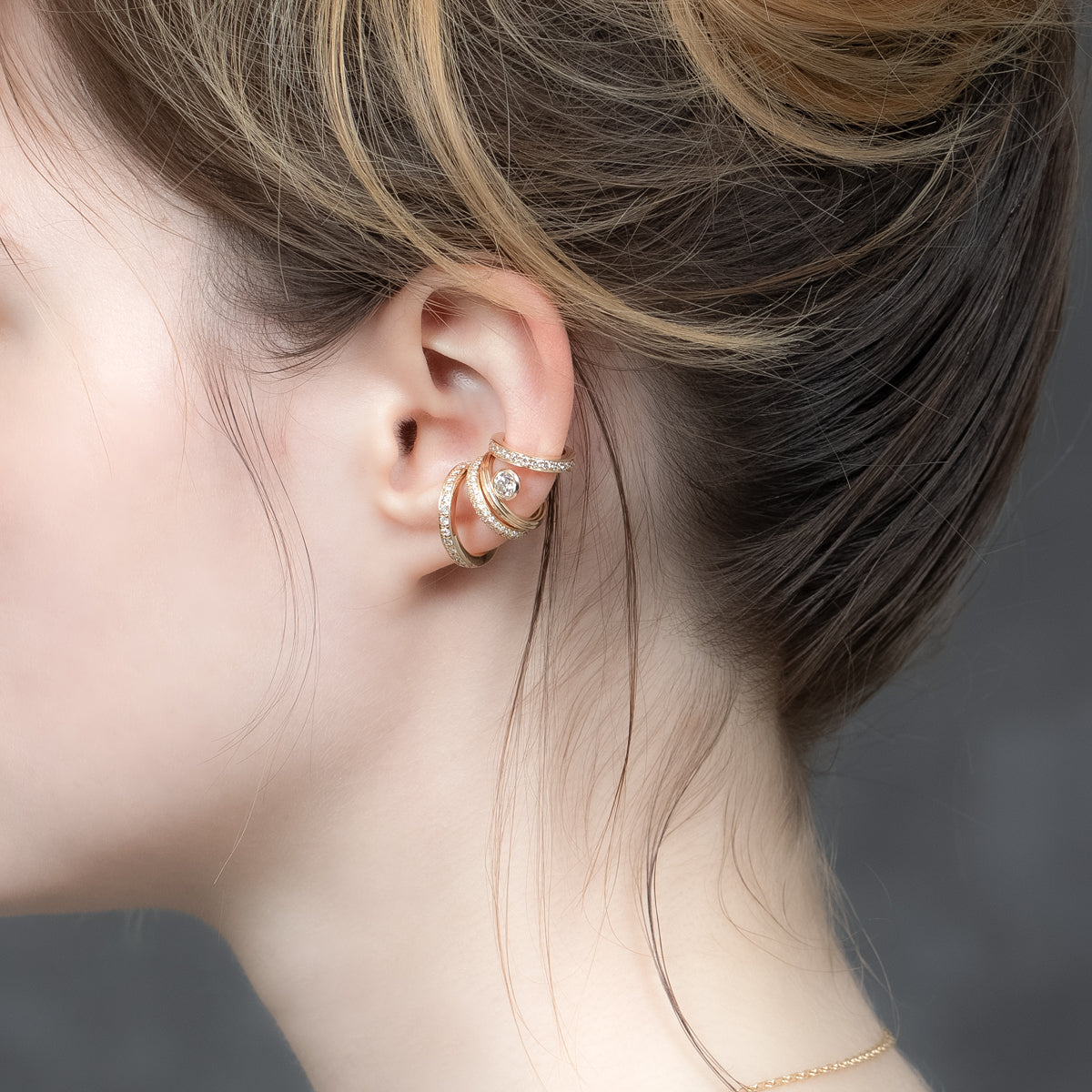 18K ALL ABOUT BASICS 3-Row Pavé Diamond Ear Cuff Small size
