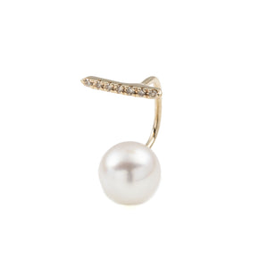 Diamond Short Bar Earring with Akoya Pearl Backing