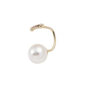 Diamond Short Bar Earring with Akoya Pearl Backing