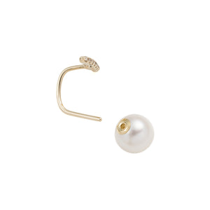 Diamond Short Bar Earring with Akoya Pearl Backing