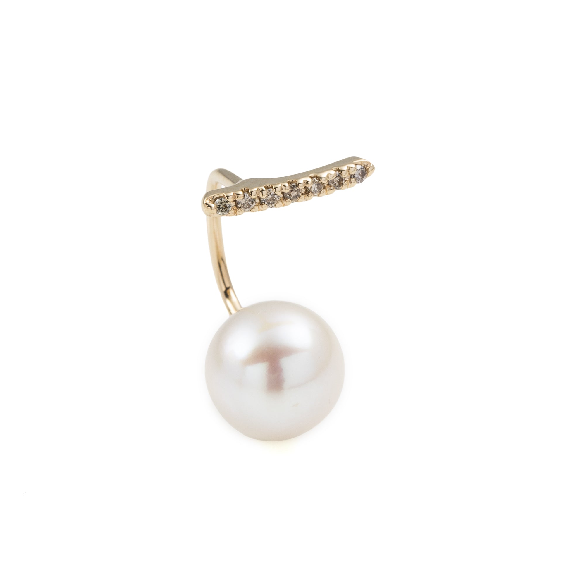 Diamond Short Bar Earring with Akoya Pearl Backing