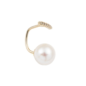 Diamond Short Bar Earring with Akoya Pearl Backing