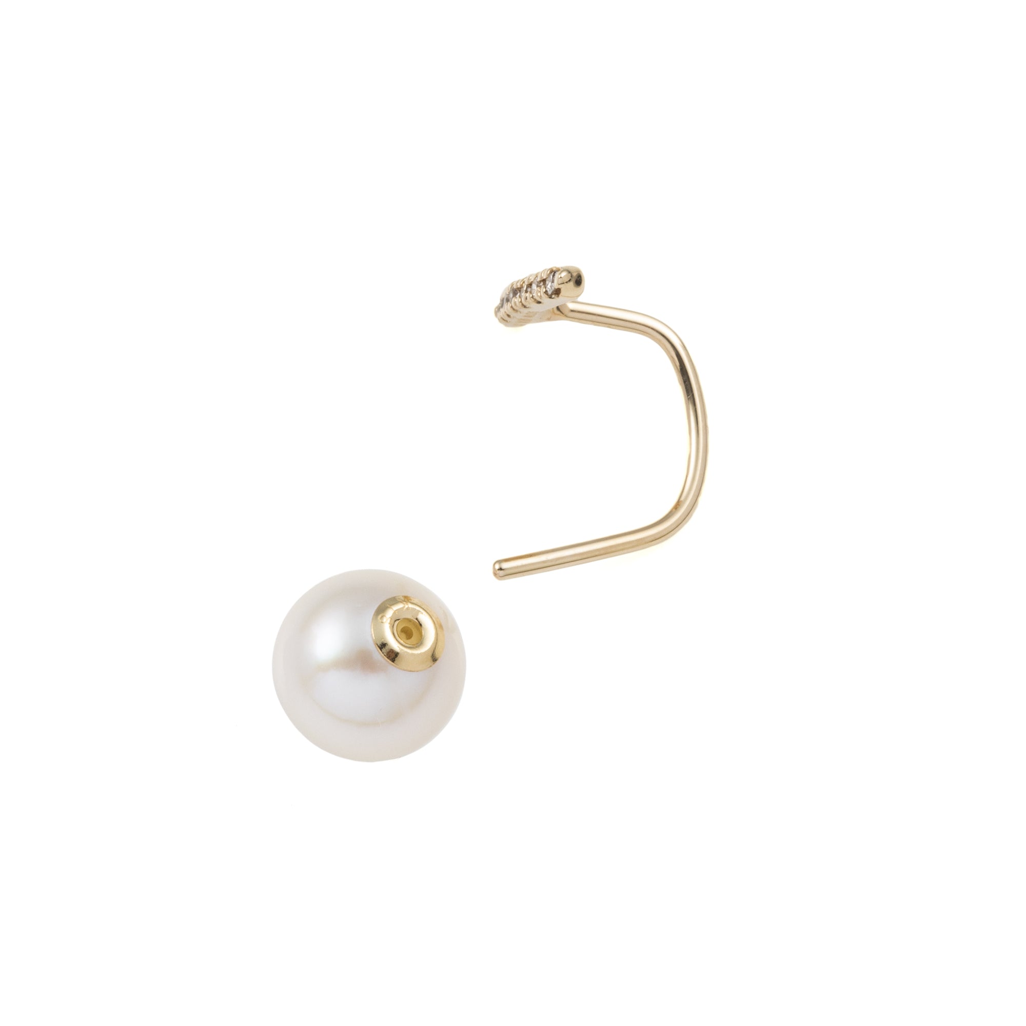Diamond Short Bar Earring with Akoya Pearl Backing