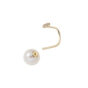 Diamond Short Bar Earring with Akoya Pearl Backing