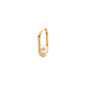 18K MANHATTAN Akoya Pearl Diamond Oblong Huggie Earring Large size